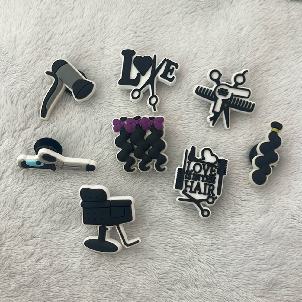 Hairstylist hairdresser Shoe Clog Croc charms new set of 8